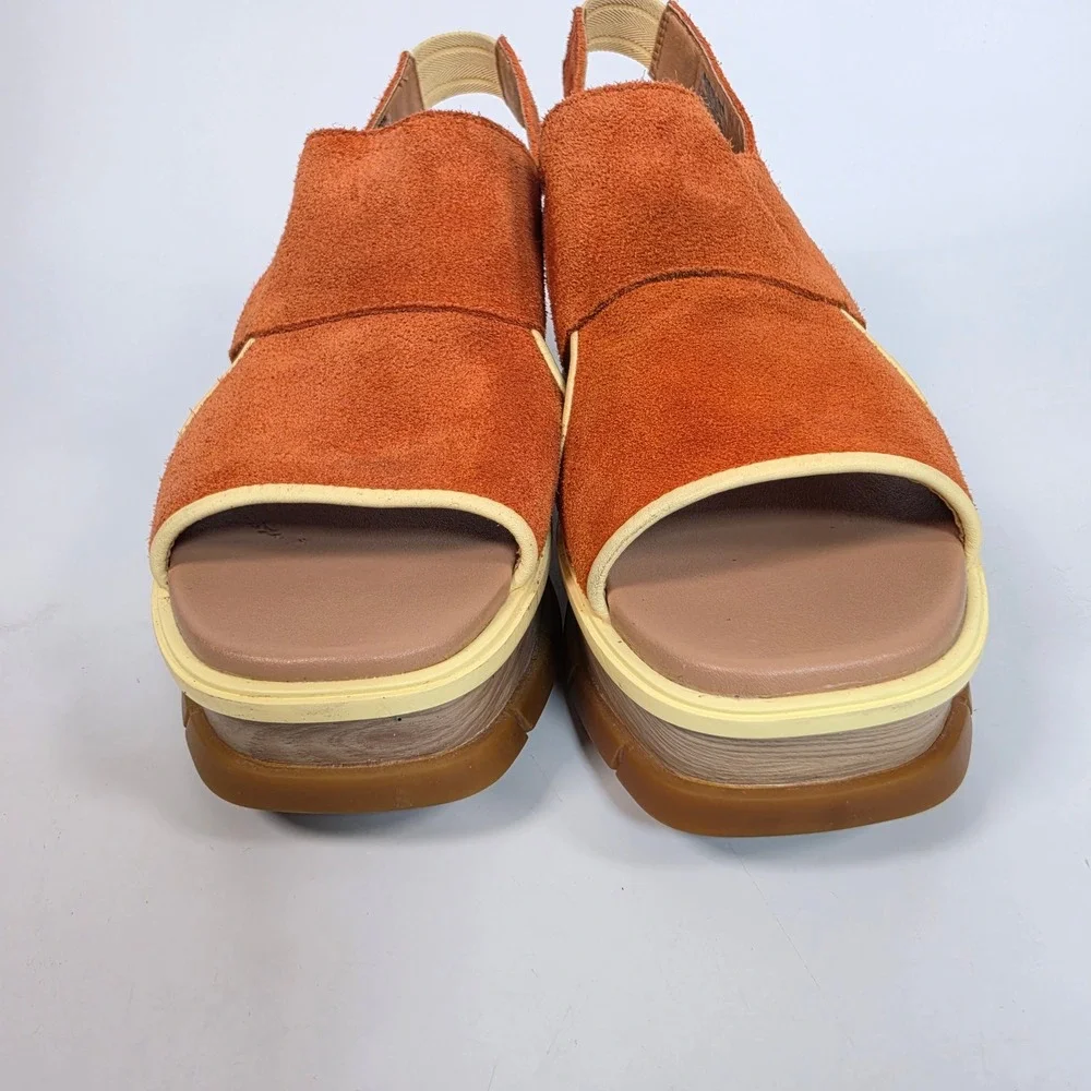 SOREL Joanie III Slingback Wedge Sandals Women's 8.5 Orange Suede Chunky Retro